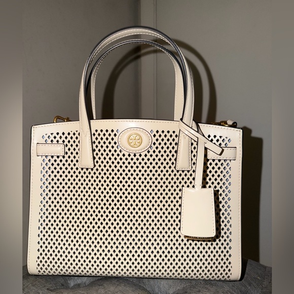 Tory Burch Handbags - Tory Burch Beige Perforated Satchel